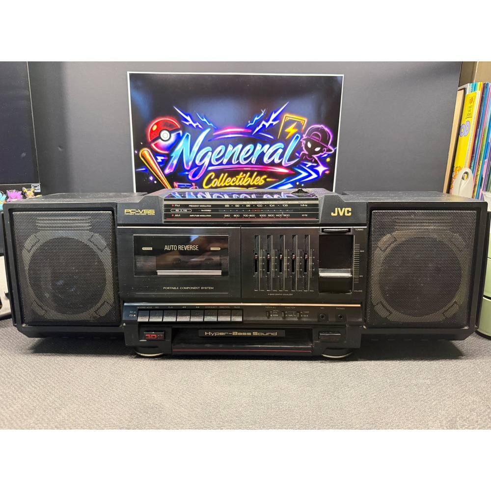 JVC PC-V55 Portable Component System Hyper-Bass 3D Auto Reverse Boombox Untested